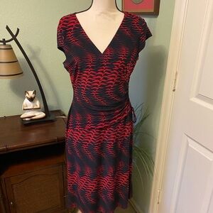 Evan Picone Red and Navy Patterned Midi Dress